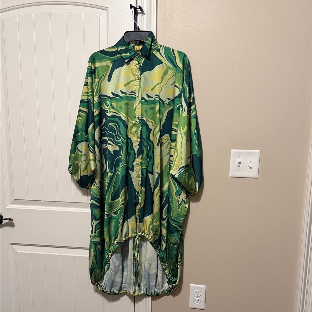 Green  Multi Color Long Sleeve Dress
